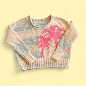 Anthropologie Multicolor Sweater with Pink Palm Design